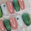 Green Tea Latte Handmade Nail Tips - Oval XL /