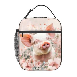 Plistiz Floral Pig Lunch Box for Women Men, Insulated Lunch Box, Reusable Lunch Bag for Office, Work, Picnic, Travel