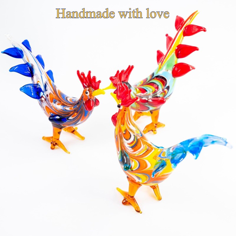 Mini Blown Glass Red Chicken Rooster Small Companion Figurine Handmade