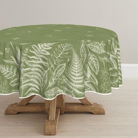 Horaldaily Spring Tablecloth 70×70 Inch Round, Green Plants Wild Fern Washable Table Cover for Party Picnic Dinner Decor
