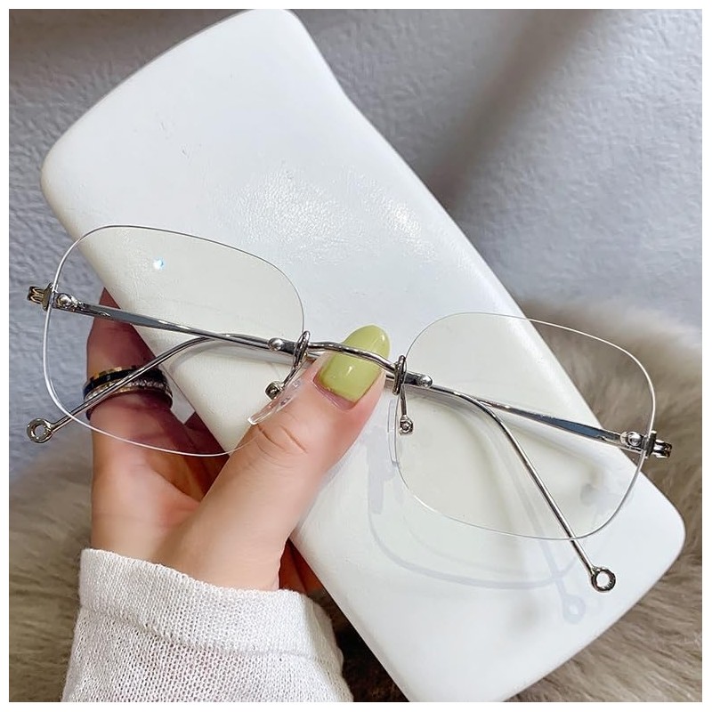 88flix Korean Rimless Glasses, Blue Light Cut, Small Face, For