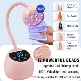 PHAIN U V LED Nail Lamp, 36W Mini Cordless Gel x Nail Lamp Flash Cure, Auto Sensor Gooseneck Portable USB Gel Nail Dryer U V Light with 3 Timers and LCD Display for Home DIY