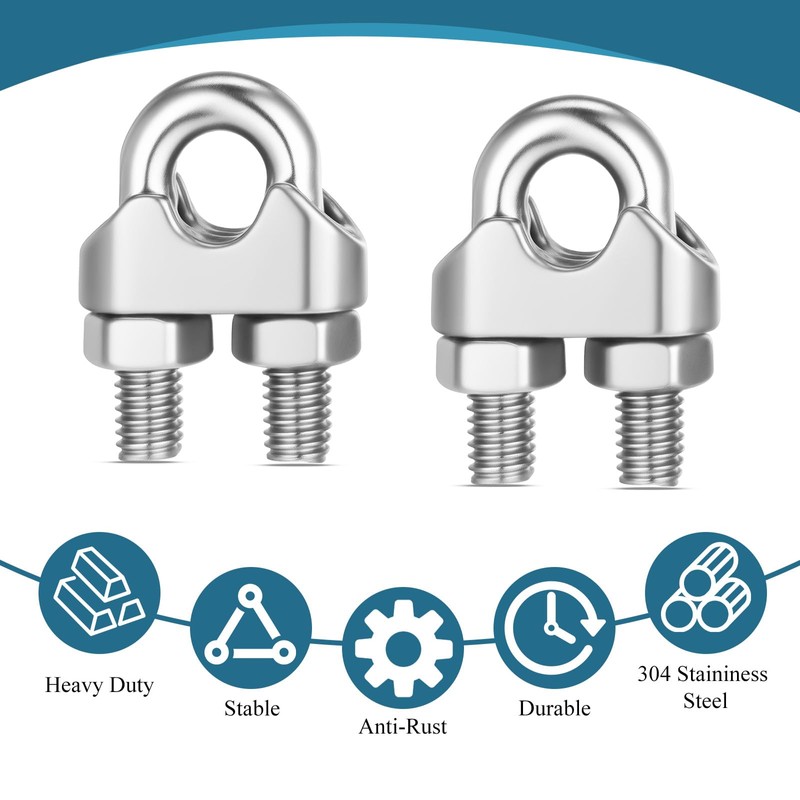 20 PCS M10 3/8" Wire Rope Cable Clip Clamp, 304
