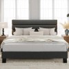 Modern King Bed Frame Headboard, Linen Fabric Upholstered Platform Bed