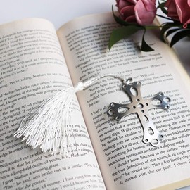 RJWKAZ Metal Cross Bookmarks Bookmark Favors Book Lovers Wedding Favors with Gift Boxed Silver Pack of 9