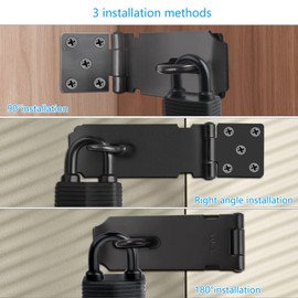 Door Latch Hasp with Door Padlock and Screws Heavy Duty Hasp and Staple with Padlock Stainless Steel Door Lock for Bedroom Garden Windows Shed Garage Cabinet Black