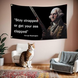 Washington Stay Strapped or Get Clapped 3x5Ft Flag Tapestry with 4 Brass Grommets for Wall Hanging Man Caves Bedrooms Decor Outdoor Banner