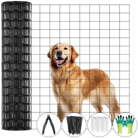 14GA Black Welded Wire Fencing 59ft(L) x 36inch(H) PVC Coated Garden Border Fence Roll Vinyl Metal Wire Mesh for Outdoor Yard Pool Balcony Vegetable Plant Protection Dog Chicken Deer Poultry Netting