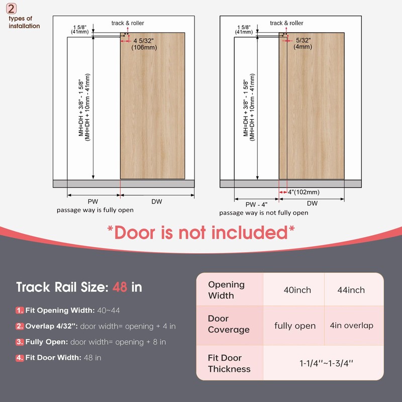 48" Concealed Sliding Barn Door Hardware Kit with Soft Close