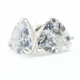 925 Sterling Silver Triangle Stud Earrings, 8mm Trillion Cut Cubic Zirconia, Sparkly CZ
