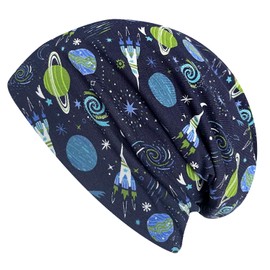 Wollhuhn Eco Warm Winter Boys/Girls/Children Long Beanie Hat with Fleece Lining Various Designs (Made of Eco Fabrics, Organic) 20220666 (Space Dark Blue, M), Space/Space Dark Blue