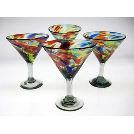 Mexican Glass Margarita/Martini Confetti Swirl, 15 oz, set of 4