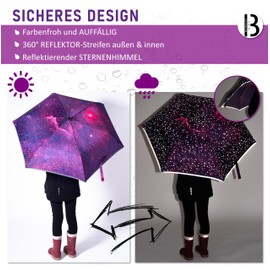 BERGIST® Children's Reflective Umbrella, Ultra-Light, Children's School Bag Umbrella, with Safety Reflectors, for Girls and Boys, Galaxy Model, purple