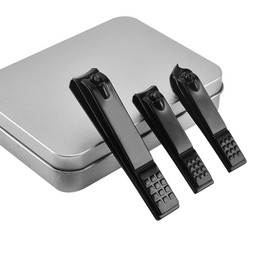 MOMOQ 3 Pcs Nail Clippers Set Toenail& Thick Toenail& Fingernail Clipper Stainless Steel Ingrown Nail Cutter for Men and Women(Black)