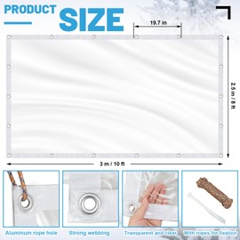 Wovnet 8x10ft Clear Tarp Heavy Duty 20 Mil PVC Clear Vinyl Roll Transparent Waterproof Tarpaulin Plastic Patio Curtain Enclosure for Window Sheets, Garden, Camping, Outdoor Tent Cover, Porch Canopy