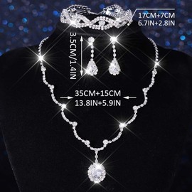 Unicra Silver Bridal Wedding Jewelry Set Rhinestone Necklace Earrings Bracelet Sets Formal Prom Costume Jewelry Sets for Women and Brides (Silver-3 Pack Necklace Bracelet Earrings)