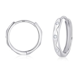 Cangall Silver Hoop Earrings for Women, 925 Sterling Silver Hoop Earrings with Zircon, Hypoallergenic CZ Small Cartilage Sleeper Hoop Earrings Silver Huggie Earrings Jewelry for Birthday Christmas