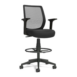 Union & Scale Staples Essentials Ergonomic Office Desk Chair, Breathable Mesh, Swivel Drafting Stool with Footrest, Adjustable Height, Black