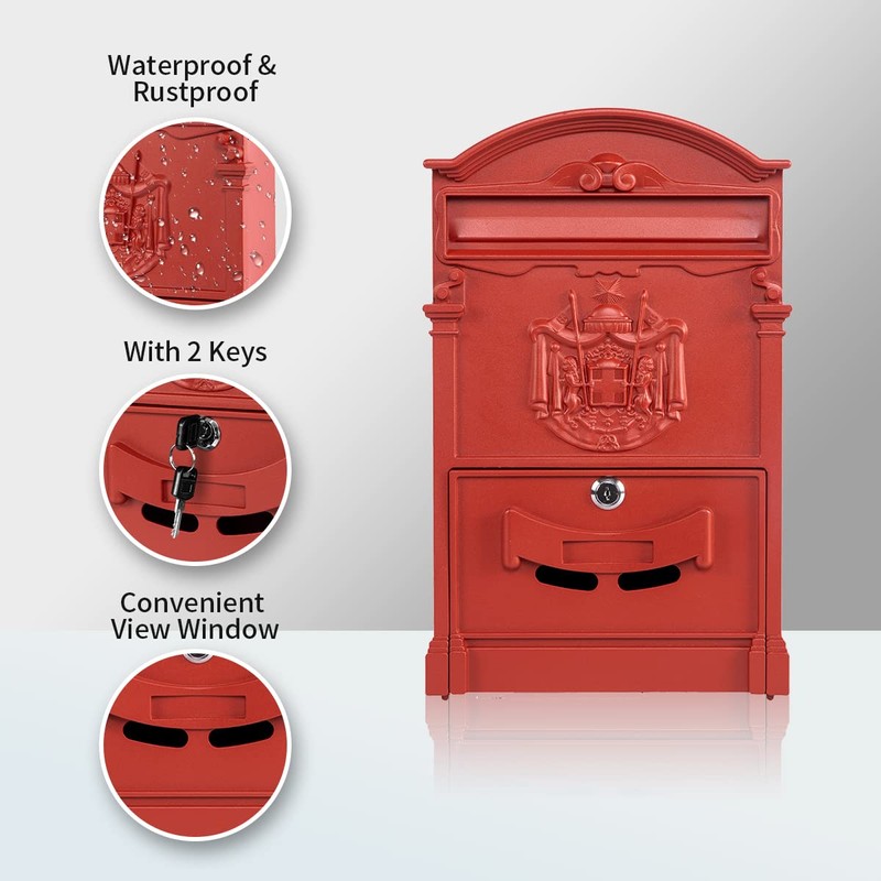 Yoocabinet Wall Mount Mailbox, Large Capacity Mailbox for Outside,Aluminum and