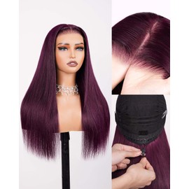Arabella 6x5 Burgundy Glueless Human Hair Wig Burgundy Pre Plucked Pre Cut 210% Density 12a Bleached Knots Density Drawstring Straight Wig 20 Inch