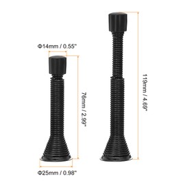 sourcing map Door Stop, 2Pcs Adjustable 3" to 4-11/16" - Spring Steel Door Stopper, Flexible Door Stoppers for Bottom of Door with Rubber Bumper Tips (Black)