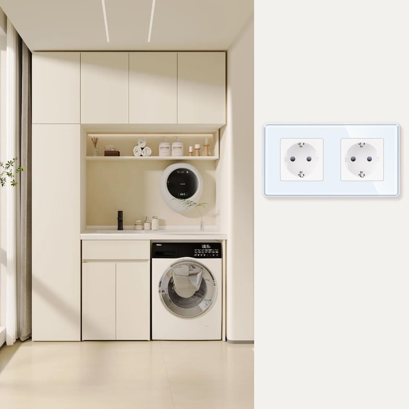 LIAONFOY 2.5D Schuko Double Socket Flush-Mounted Double Wall Socket White