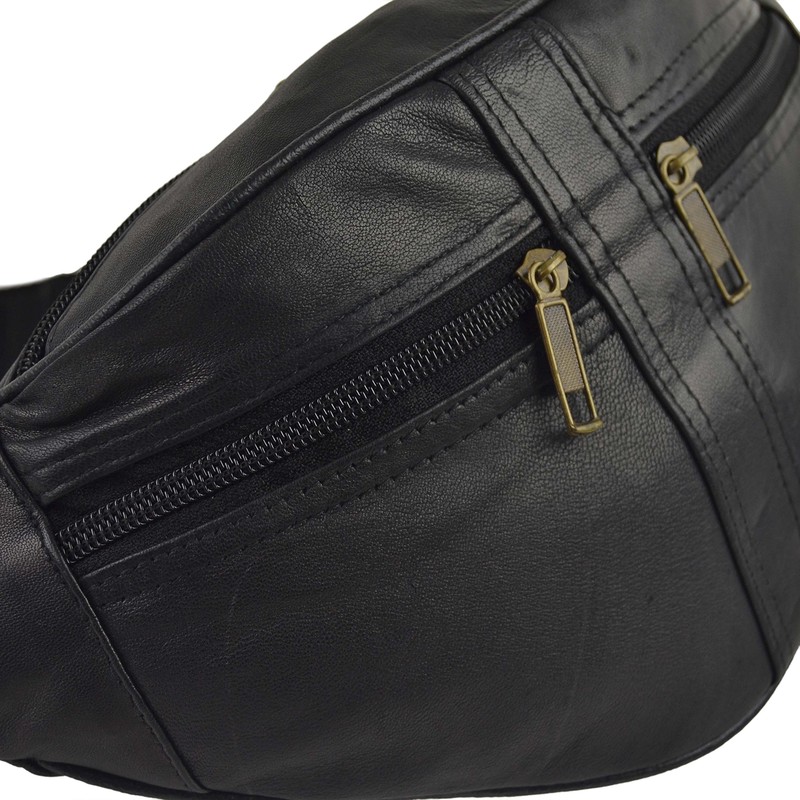 Quality Mens Ladies Black LEATHER Waist BUMBAG by OAKRIDGE Fanny