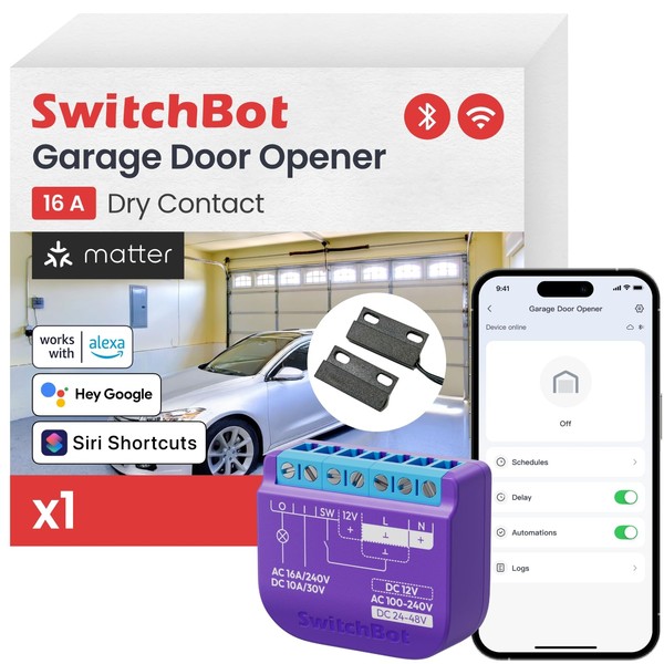 SwitchBot WiFi Garage Door Opener, Matter Certified, Alexa/Google/Siri/IFTTT/SmartThings Supported, Compatible