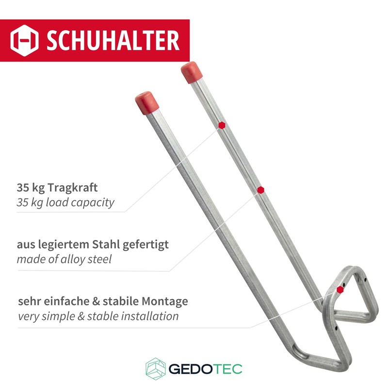 Gedotec Wall Boot Holder, Shoe Holder for Wall Mounting, Galvanised