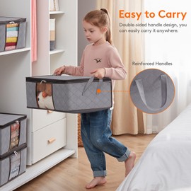 Lifewit 6 Pack Clothes Storage Bag, Foldable Storage Bin Closet Organizer with Reinforced Handle, Sturdy Fabric Blanket Storage with Clear Window, Storage Containers for Clothing, Bedding, Light Gray