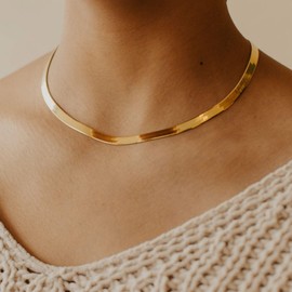 Tewiky 14K Gold Herringbone Necklace for Women, Waterproof and Tarnish-Free Jewelry Gifts for Women, 5mm * 35cm