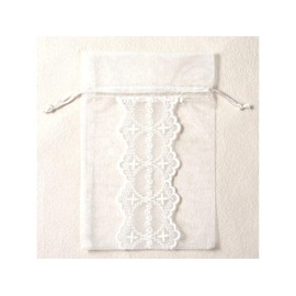 SAJ Drawstring Bag, Wrapping, Packaging, Drawstring Pouch, Small Items, 5.1 x 7.1 inches (13 x 18 cm), Organza Vertical Lace (1 Piece)