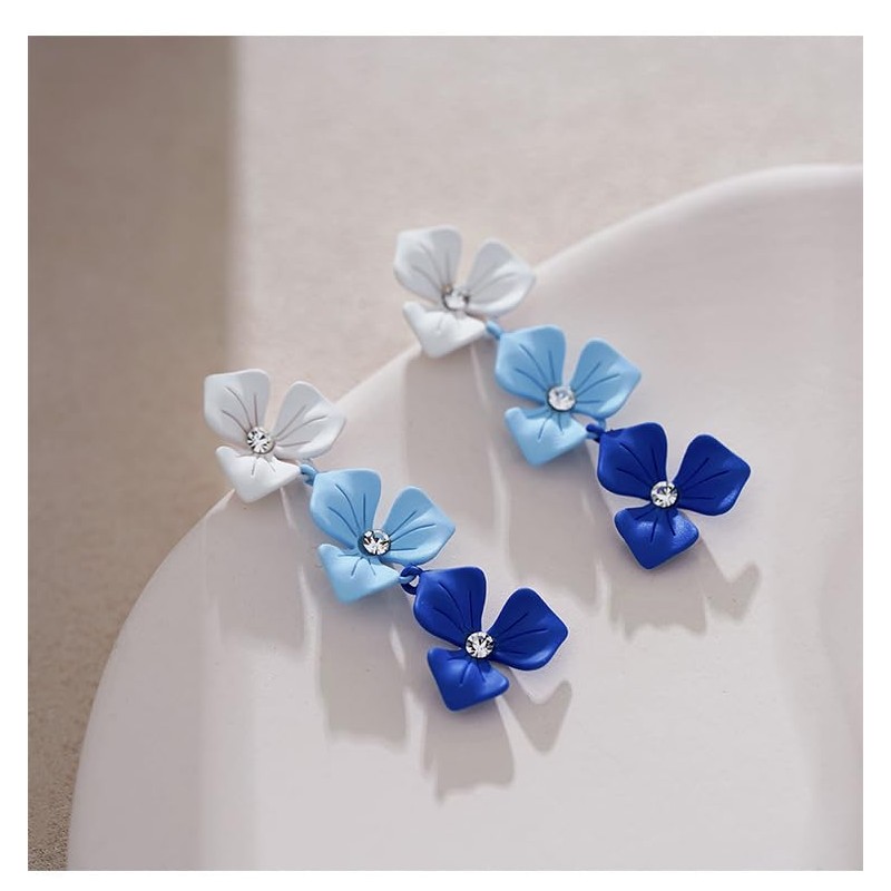 Long Flower Petal Earrings Boho Layered Floral Drop Earrings Flower