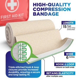 Premium Elastic Bandage Wrap - 6” (5pk) - Strong Compression - Self-Closing Reusable Bandages for Legs, Knee, Abdomen, Lymphedema - Body Wrap