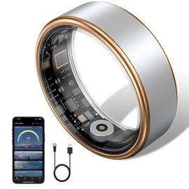 Jojovenusmall Smart Ring for Women & Men - IP68 Waterproof Fitness Tracker with Long Lasting Batteries, 28-Language App, Sleep/Step/Heart Rate Monitor, Compatible with iOS & Android (Silver, 7)