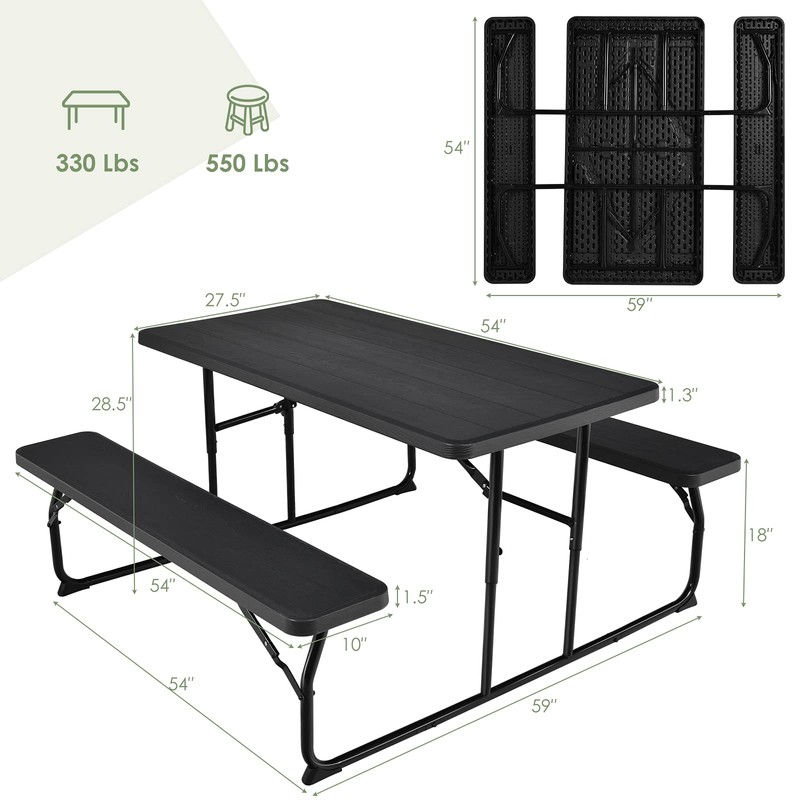 renatone Folding Picnic Table, Black