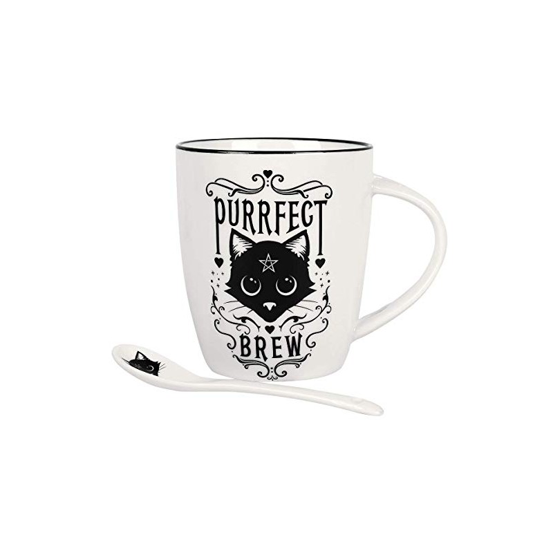 Alchemy Gothic Cup and Spoon Set Purrfect Brew White/Black