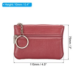 PATIKIL 4,5" x 3" Münzbeutel Geldbörse, Lederwechselbörsen Kleine Organizer-Taschen mit Reißverschluss Schlüsselring für Frauen Männer Zuhause, Dunkelrosa