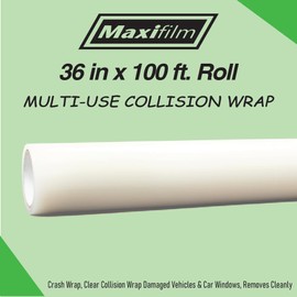MAXIFILM Crash Wrap, 36 inch x 100 feet, Clear Collision Wrap for Damaged Vehicles & Car Windows, Removes Cleanly, Attaches Securely, Removes Cleanly (1885)