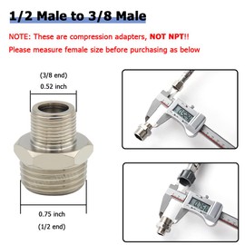 Hooshing 2PCS 1/2 to 3/8 Reducer RV Faucet Adapter Brass Pipe Fitting 3/8 Male to 1/2 Male Water Line Adapter for RV Kitchen Bathroom Plumbing with Washers