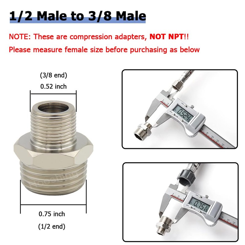 Hooshing 2PCS 1/2 to 3/8 Reducer RV Faucet Adapter Brass