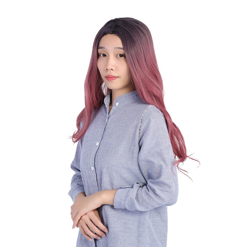 Women's Wig Long Pink Wavy Synthetic Hair Heat Resistant Cosplay