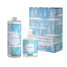 ROMIIE ZOI Christmas Foaming Hand Soap Gift Set, Snowdrop Design with Peppermint Scent – 1000ml Refill and 500ml Bottle – Cruelty Free Formula for Sensitive Skin, Holiday Soap for Winter Decoration