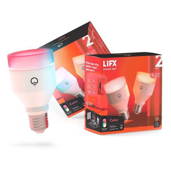 LIFX color, A19 1100 lumens, Wi-Fi Smart LED Light Bulb, Billions of colors and Whites, No Bridge Required, Works with Alexa, Hey Google, HomeKit and Siri, Multicolor (4-Pack)