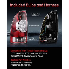 OKLPF rear brake tail light compatible with 2005 2006 2007 2008 2009 2010 2011 2012 2013 2014 2015 toyota tacoma pickup taillight LED lens,included bulb and harness,driver and passenger side