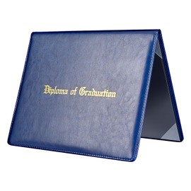 Double-Sided Diploma of Graduation Holder, Leatherette Padded Certificate Covers with Plastic Protector Sheet, 8.5 x 11 Letter Size, Navy Blue