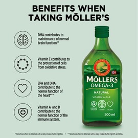 Moller’s ® | Omega 3 Cod Liver Oil | Omega-3 Dietary Supplements with EPA, DHA, Vitamin A, D and E | Superior Taste Award | Pure & Natural cod Liver Oil | 166 Year Old Brand | Neutral | 500 ml