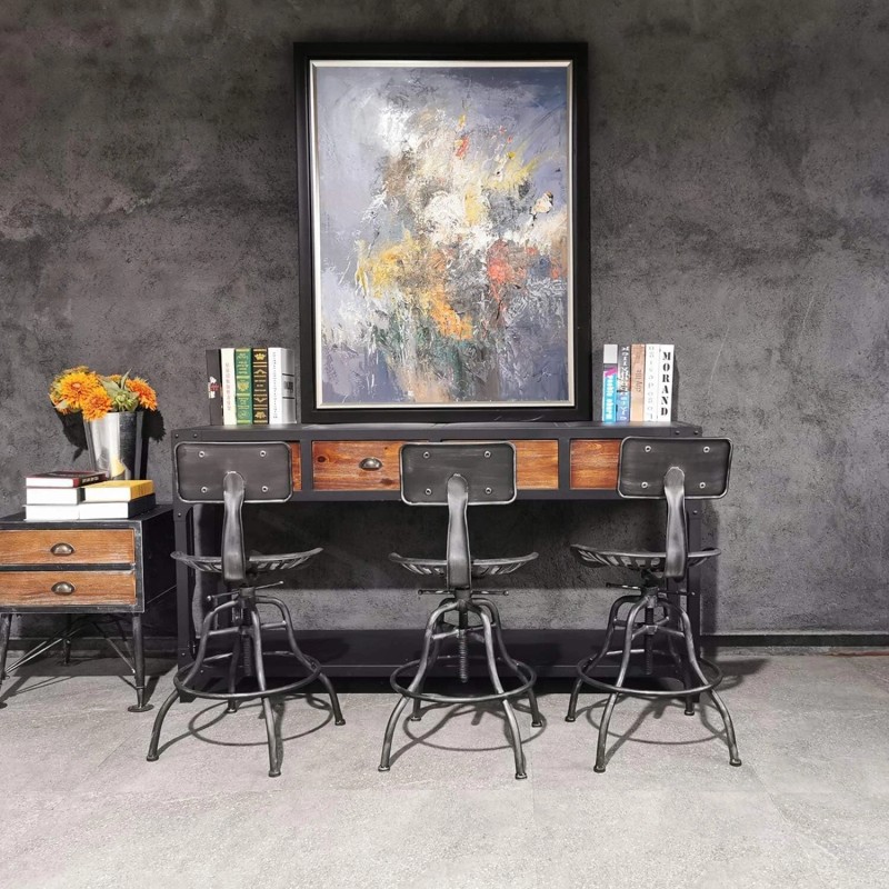 Rustic Bar Stool with Backrest 22.44-27.56inc