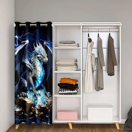 Castle Fairy 3D Western Dragon Door Curtain for Boys Girls Thunder Lightning Doorway Curtain 34" Wx 80" L Blue Shiny Diamond Blackout Curtain Dragon Animal Curtain Tapestry for Hallway