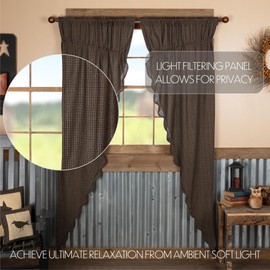 VHC Brands Kettle Grove Window Curtains, Plaid Prairie Long Panel Scalloped Set of 2 84x36x18